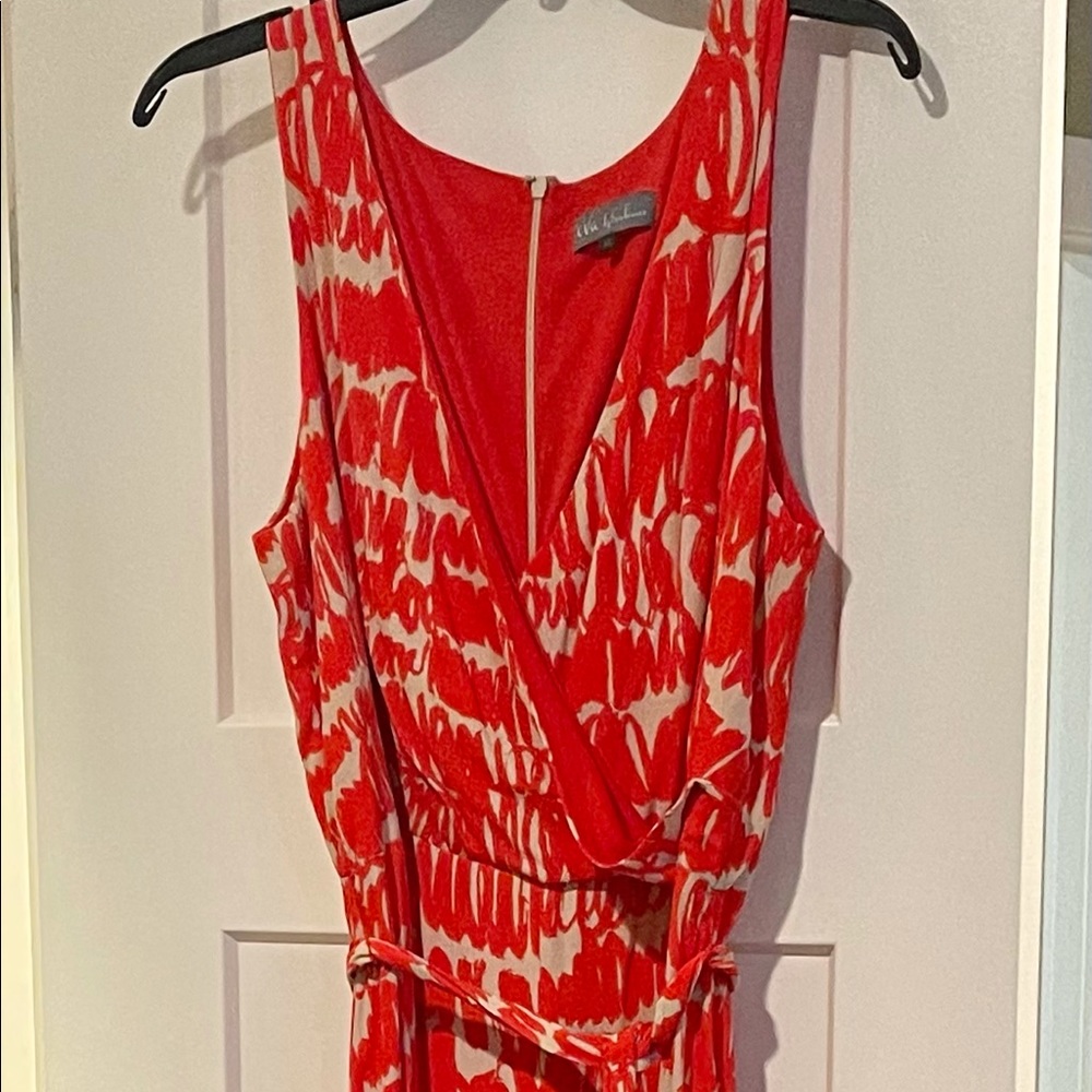 Red and tan jumpsuit